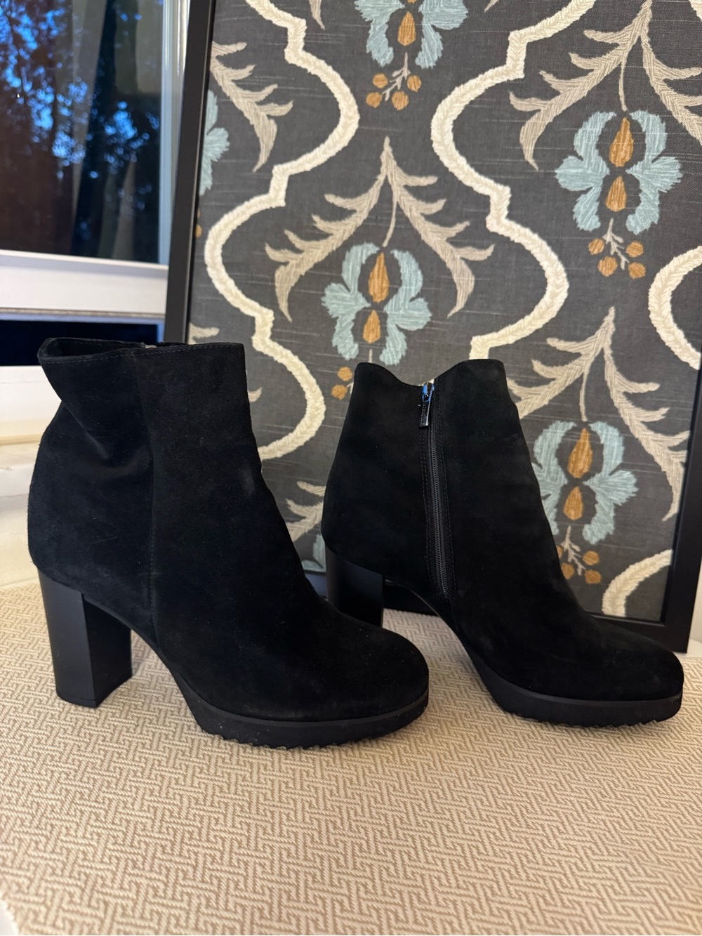 La CANADIENNE Black Suede Ankle Booties with Block Heel